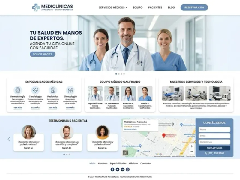 Diseño de página web profesional para clínicas y centros médicos con reserva de citas.